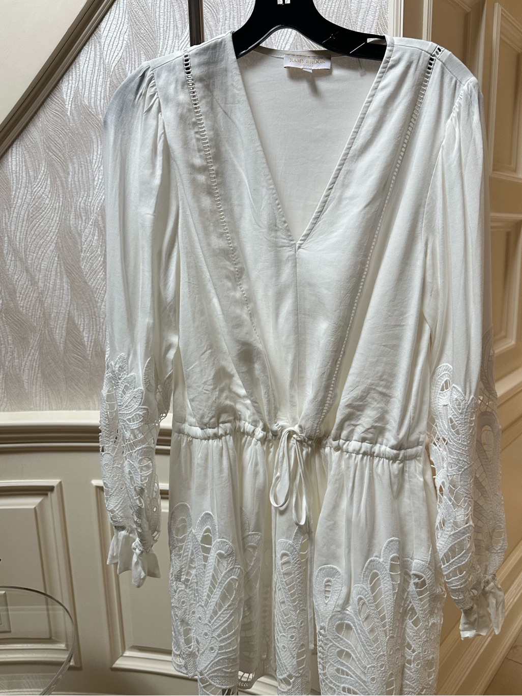 Ramy Brook White V-Neck Lace-Embroidered Romper
